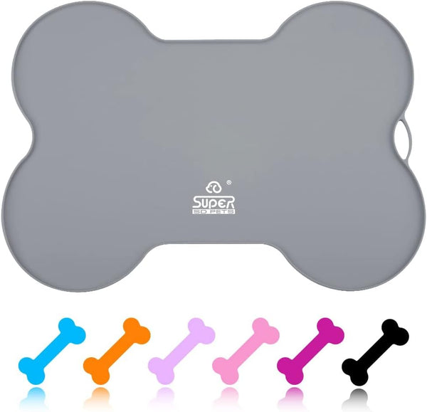 Dog Food Mat Dog Bowl Tray for Food and Water, Silicone Non-Spill Waterproof Pet Feeding Mat Puppy Placemat Easy-Clean, 20.5" X 14.5", Grey